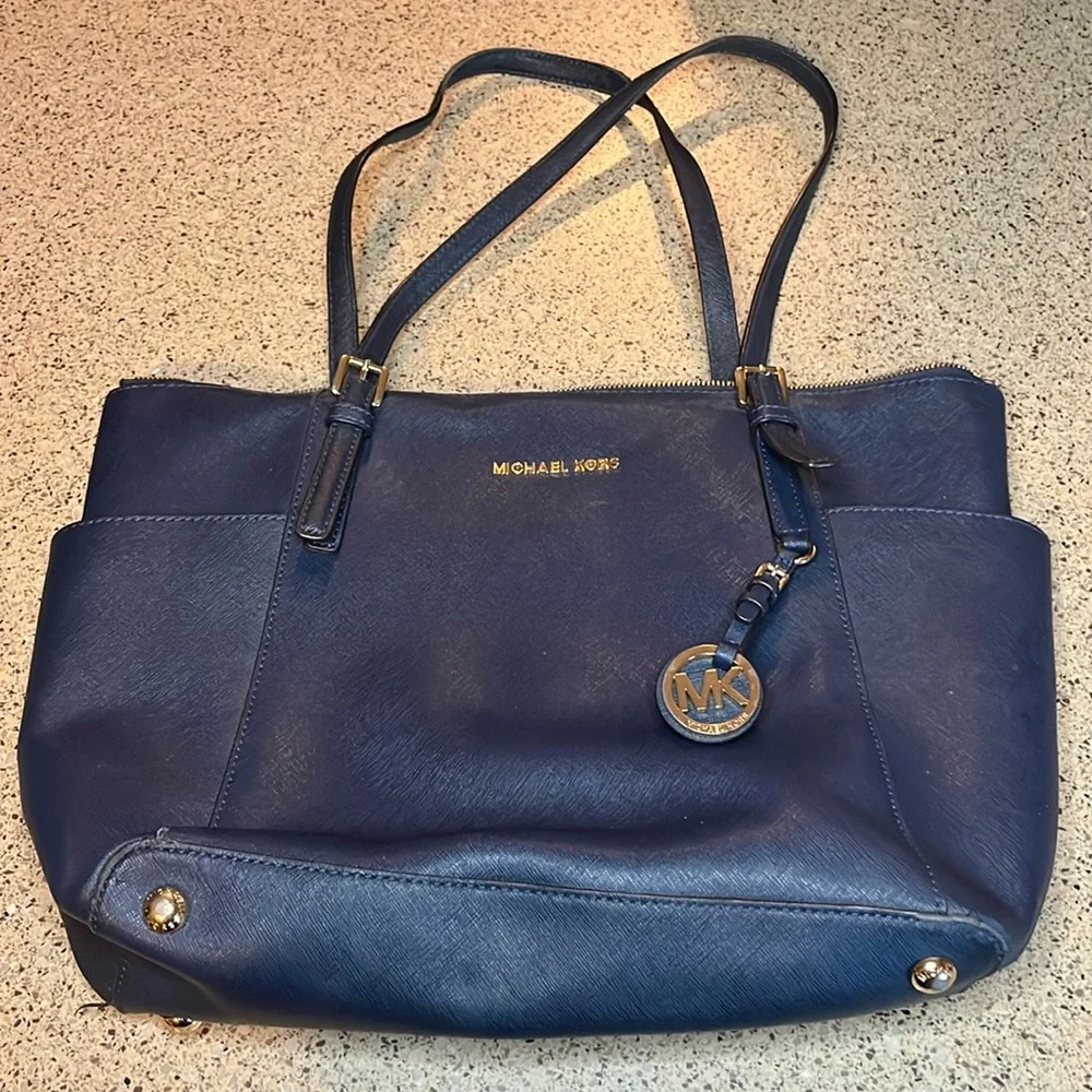 Michael Kors Large Blue Leather Shoulder Bag